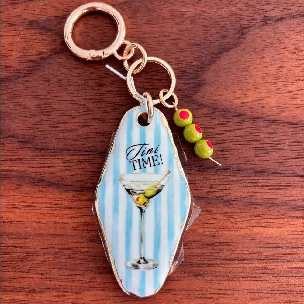 Piper K Tini Time Key Chain & Bag Charm - Blue & White Stripes